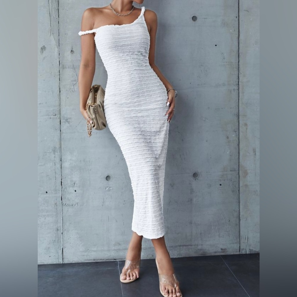 SHEIN White Textured Midi Dress